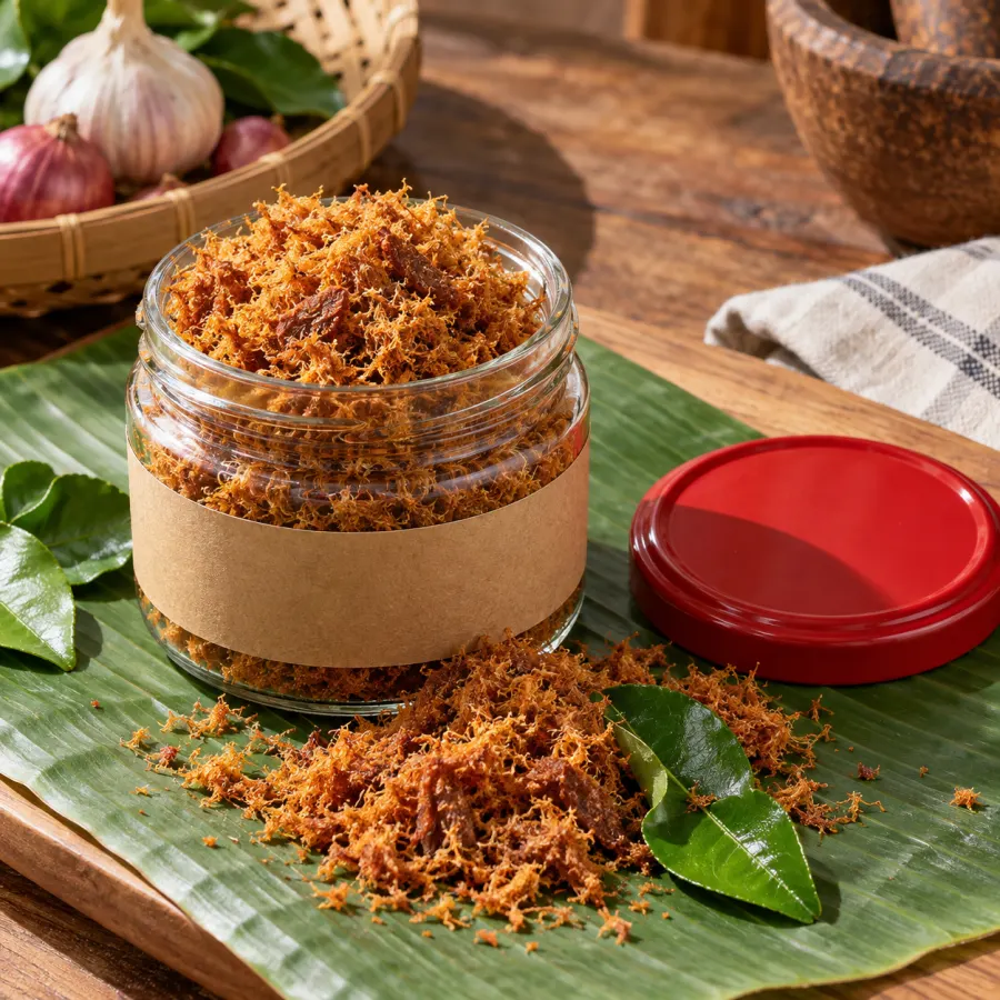 Gambar contoh: Serunding Daging dalam balang kaca